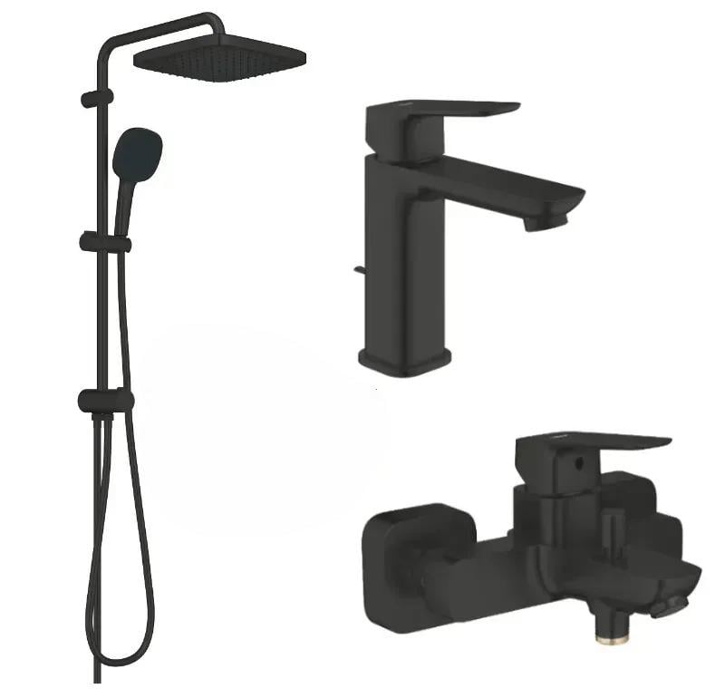 Набір змішувач для ванни 3в1 Grohe Cubeo з Tempesta System 250 з тропічним душем Чорний (UA266117118)
