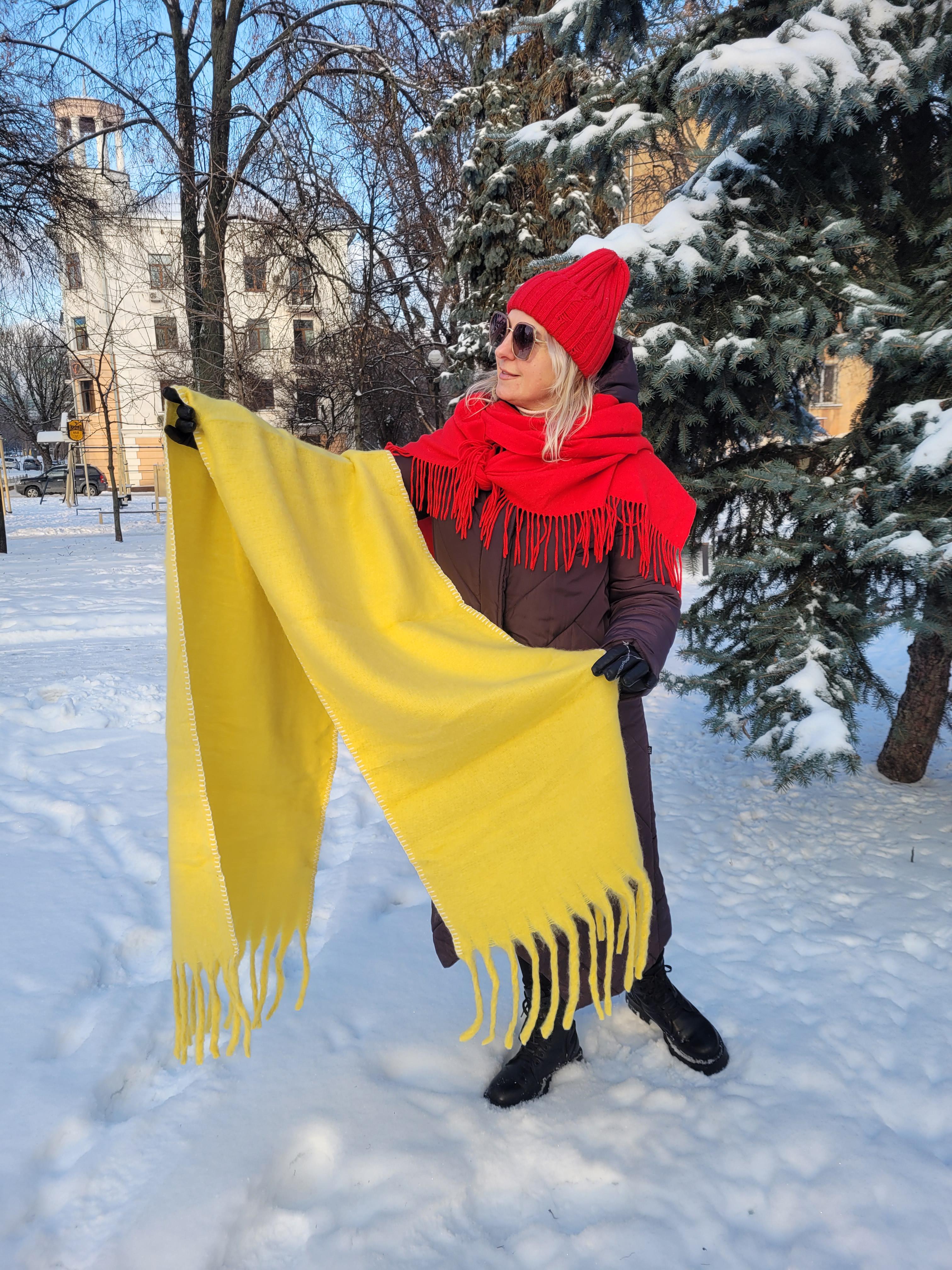 Шарф женский кашемировый с декоративной прошивкой Дред однотонный бахрома большая 210x40 см Желтый (00843/09)