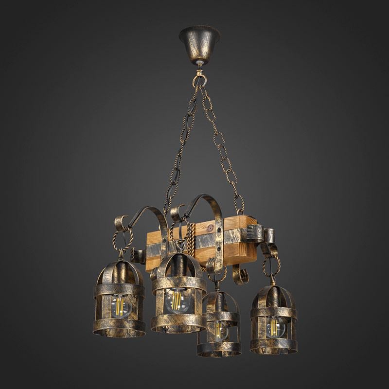 Люстра подвесная деревянная Light House DL-13099 Черный/Золото/Коричневый