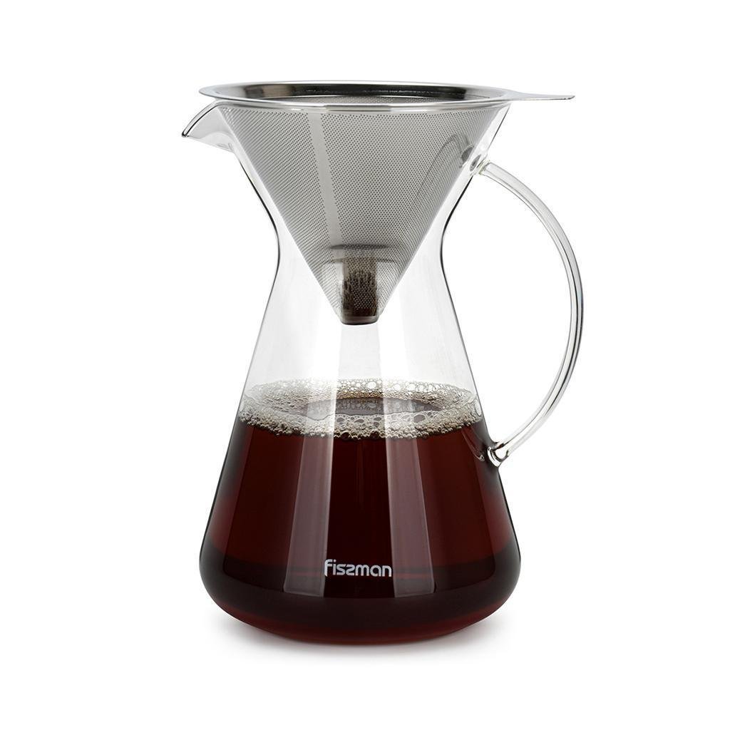 Кавник з сталевим фільтром Fissman Pour Over зі скла 15,5х12,5х20,5 см/900 мл (9083)