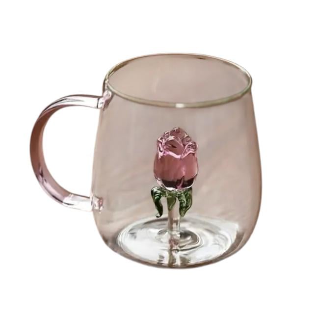 Кружка стеклянная с декоративной розой 400 мл (OS-8030-280)