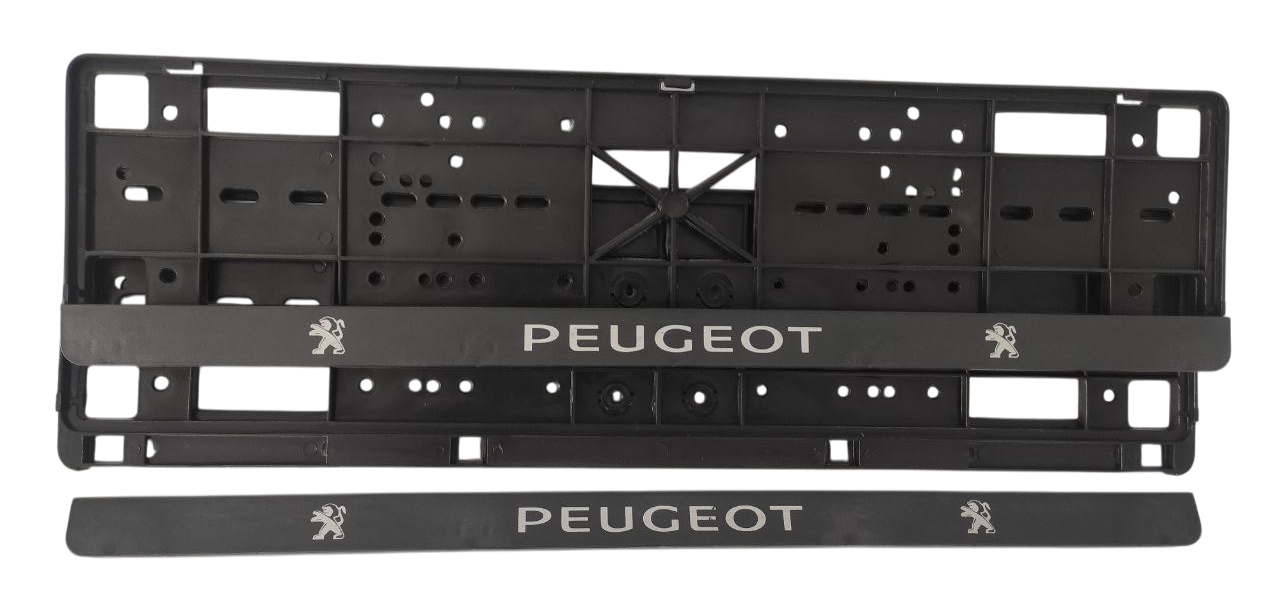 Рамка номерного знака с защелками Книжка с надписью "PEUGEOT" пара (20603)
