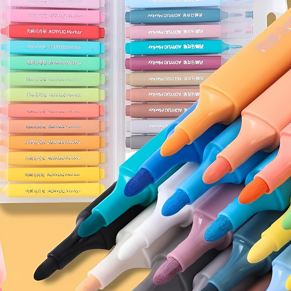 Набір акрилових маркерів  для малювання та творчості  для тканини дерева та кераміки в пластиковому кейсі 48 шт. - фото 7