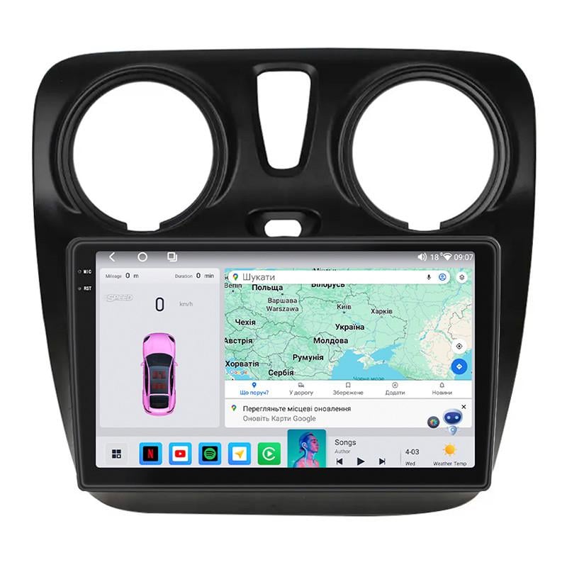 Автомагнітола Lesko для Renault Sandero II Рестайлінг ver 3 2018- 4/64 QLED CarPlay 4G Wi-Fi GPS 360 Prime 9" (34061007)