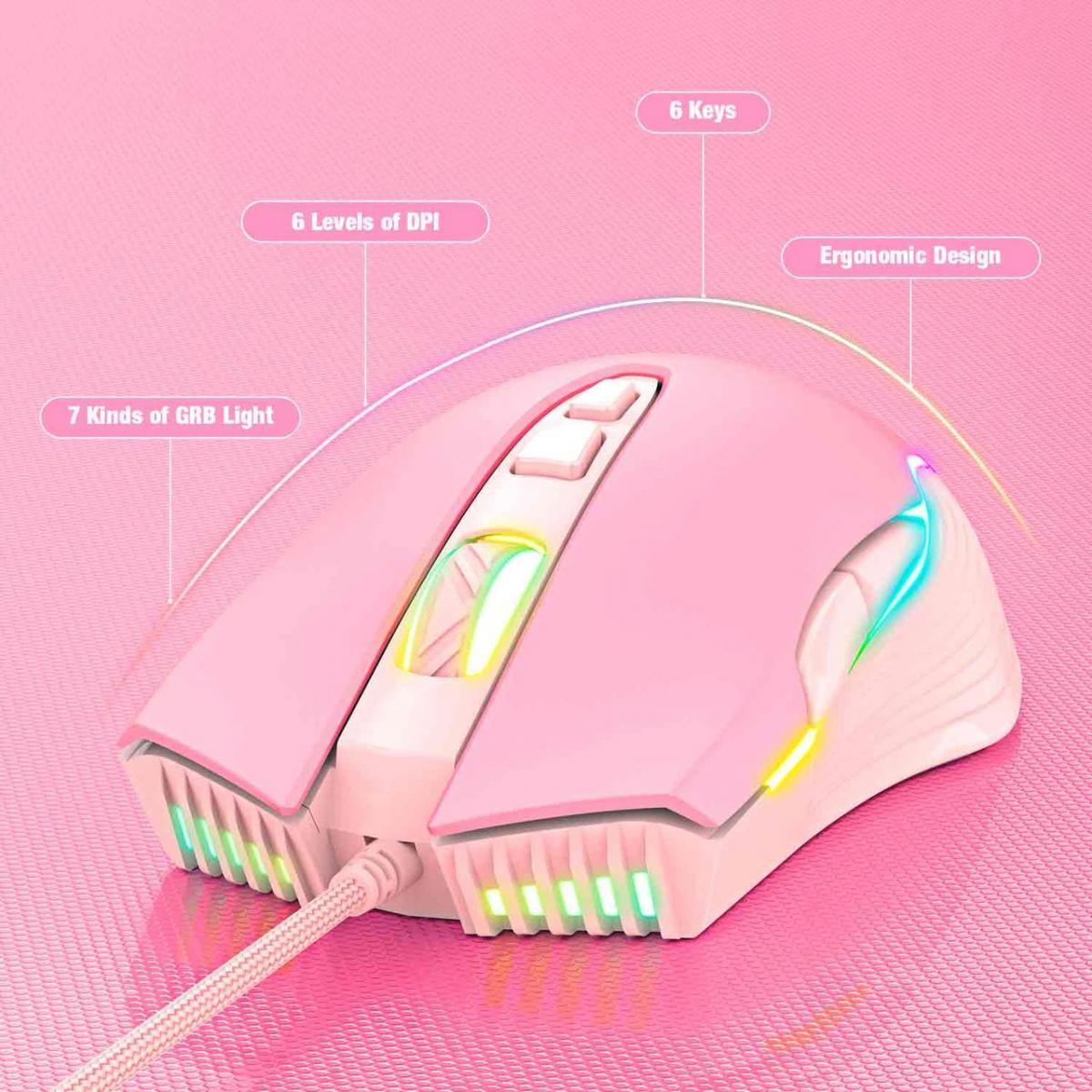 Комплект проводная игровая клавиатура и мышь ONIKUMA G25 CW905, Pink (019277) - фото 3