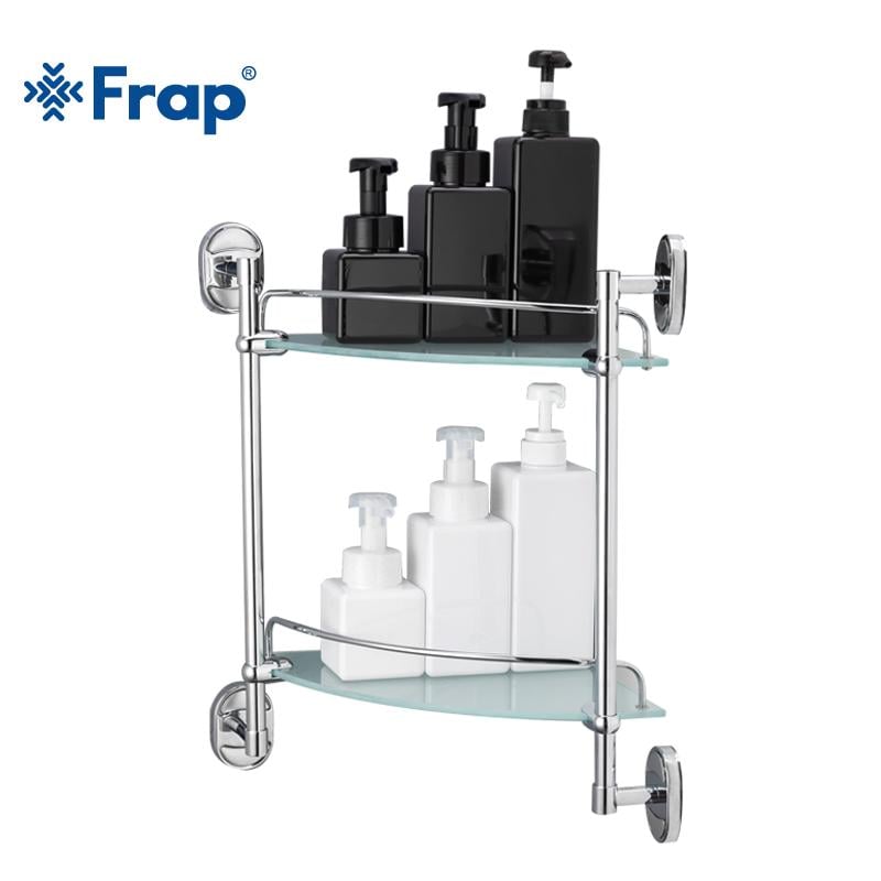 Полиця настінна скляна Frap F1907-2 2-ох ярусна кутова Хром (126653) - фото 4