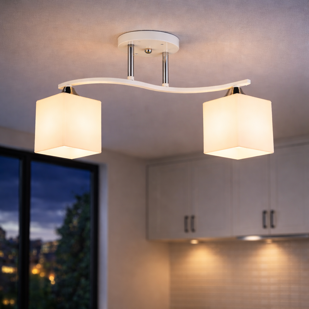 Люстра Sirius со стеклянными матовыми плафонами под две лампы Е27 Белый/Хром (B N4069/2)