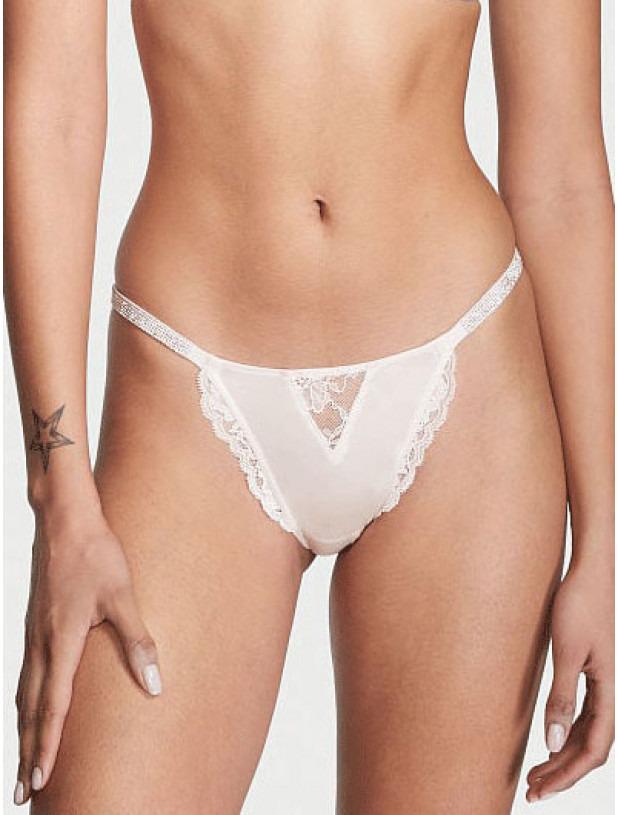 Трусики Victoria’s Secret Shine Strap Lace Cheeky Panty Coconut White M Белый (26610449)