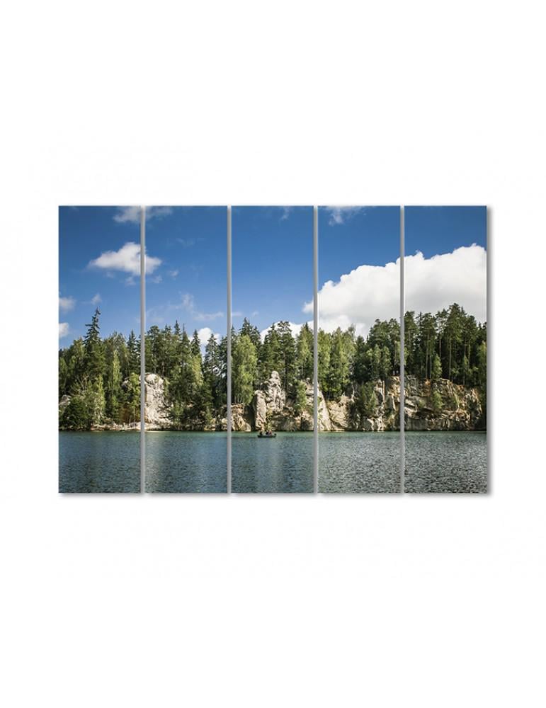 Картина модульная Скалы елки озеро 5 модулей 120x180 см