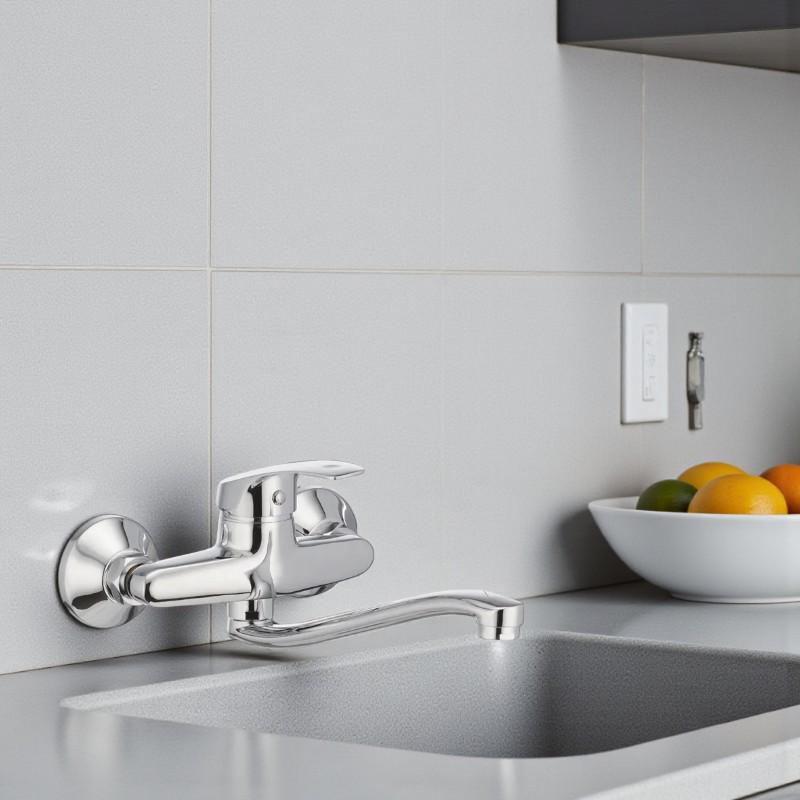 Смеситель для кухни Cron FABIO-5 однорычажный настенный цинковый сплав Хром (b-HB0904) - фото 5 Смеситель для кухни Cron FABIO-5 однорычажный настенный цинковый сплав Хром (b-HB0904) - фото 5