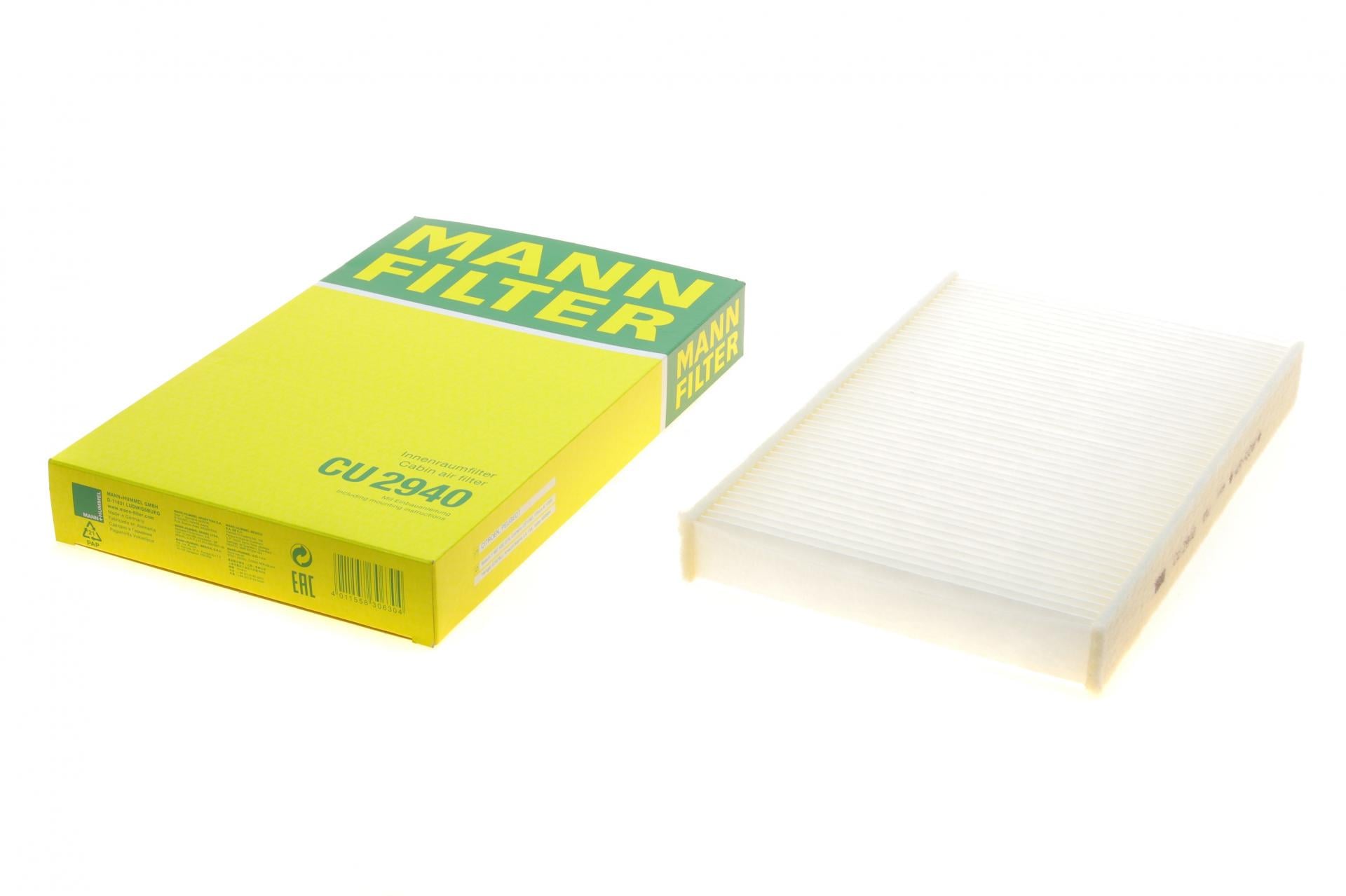 Фильтр салона Mann-Filter для Citroen C2 03-10/C3 01-/C4/Peugeot 1007 04-/307 01-/308 07-14/408 11- (CU 2940)