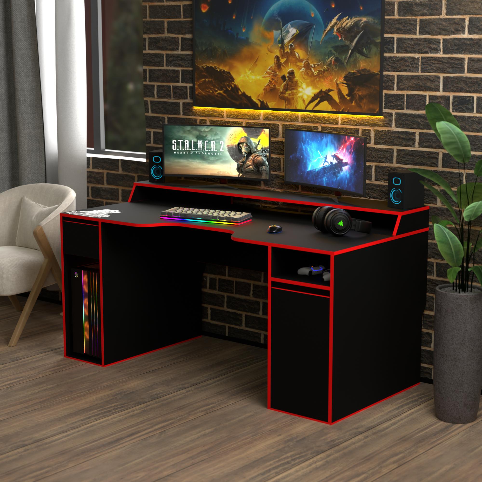 Стол геймерський ергономічний із надбудовою Zeus Rasin RS-27 ламінована ДСП Чорно-червоний (RS-27)