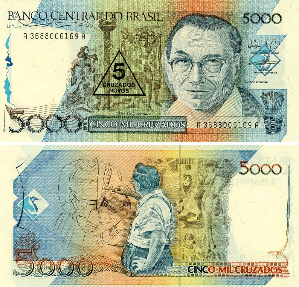 Колекційна банкнота Бразилія 5 крузадо 1989 UNC On 5000 Cruzados (P217a)
