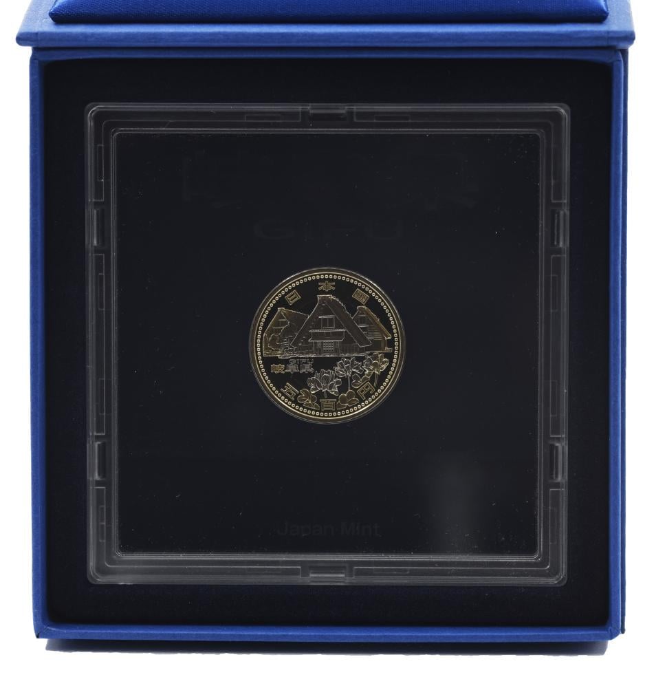 Коллекционная монета Япония 500 иен 2010 биметалл Proof Префектуры Гифа в сувенирной упаковке (М21335)