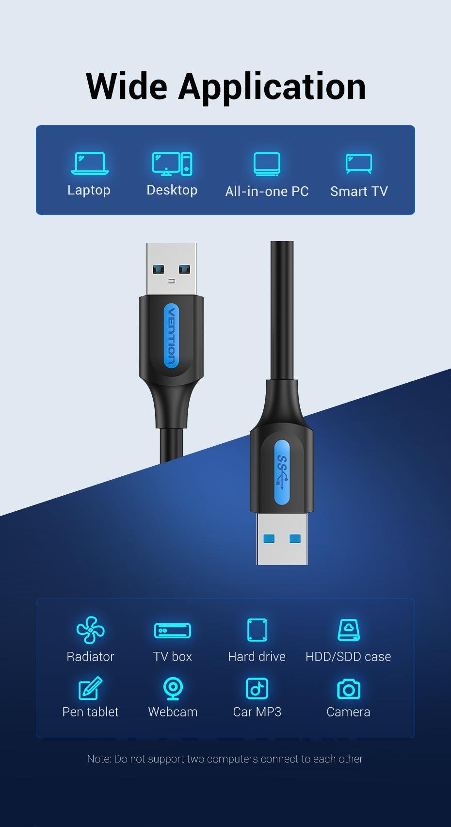 Кабель Vention USB 3.0-USB 3.0 5 Гбит/с 2A/5V USB-A папа на USB-A папа 0,5 м Черный (CONBD) - фото 3
