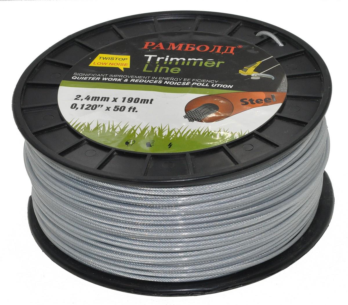 Ліска косильна круг з металевим тросиком d 2,4 мм 3 LB 190 м