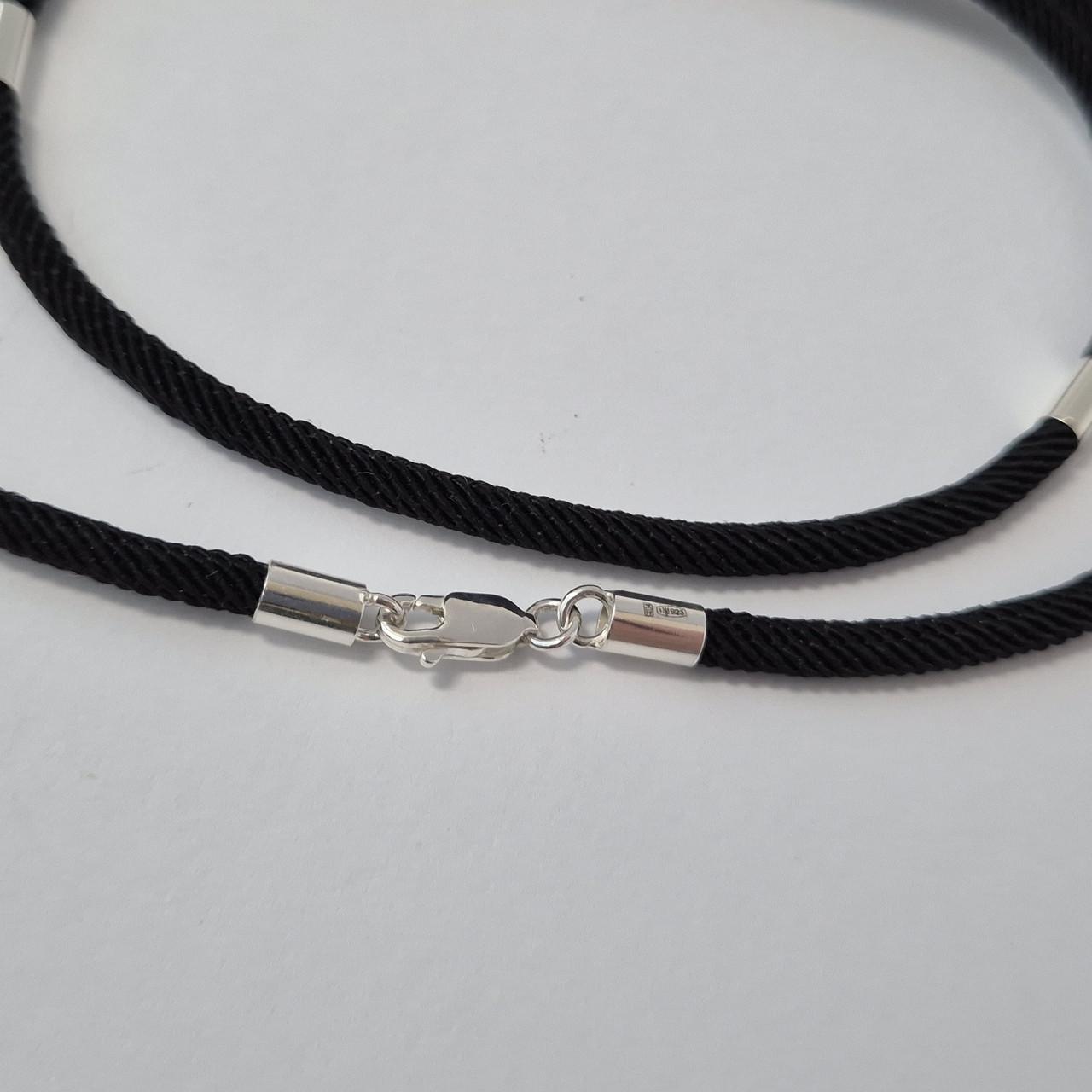 Шнурок ювелірний шовковий зі вставками срібло 925 проби 4,23 г 3 мм 55 см Чорний (661) - фото 4