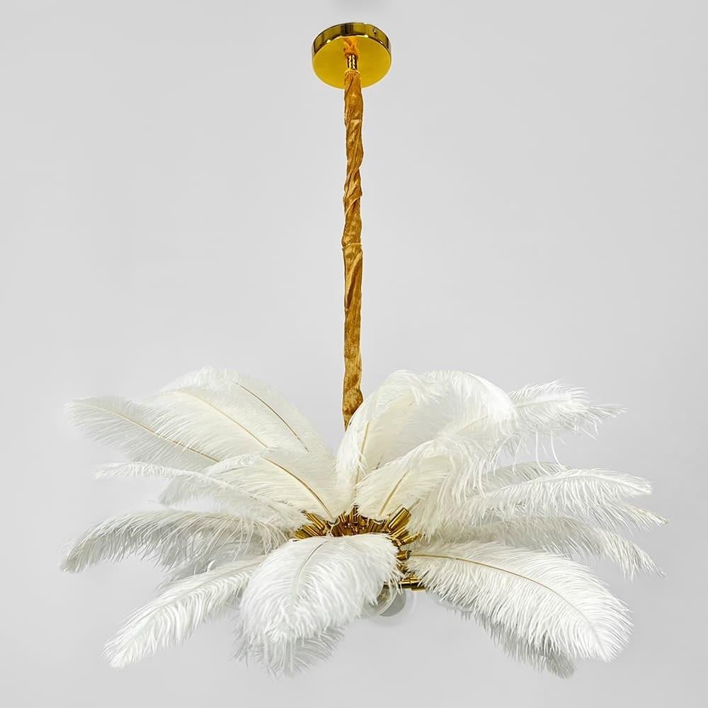 Люстра роскошная подвесная с перьями Ø 80 см Золотой/Белый (AS149-800 WT)