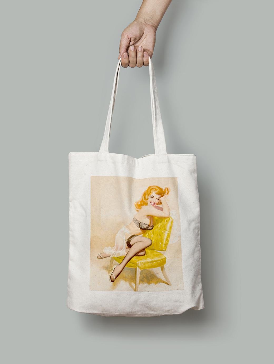 Эко-сумка Рыжая на желтом стуле. Дональд Раст шопер (pin_up1740027_Bag)