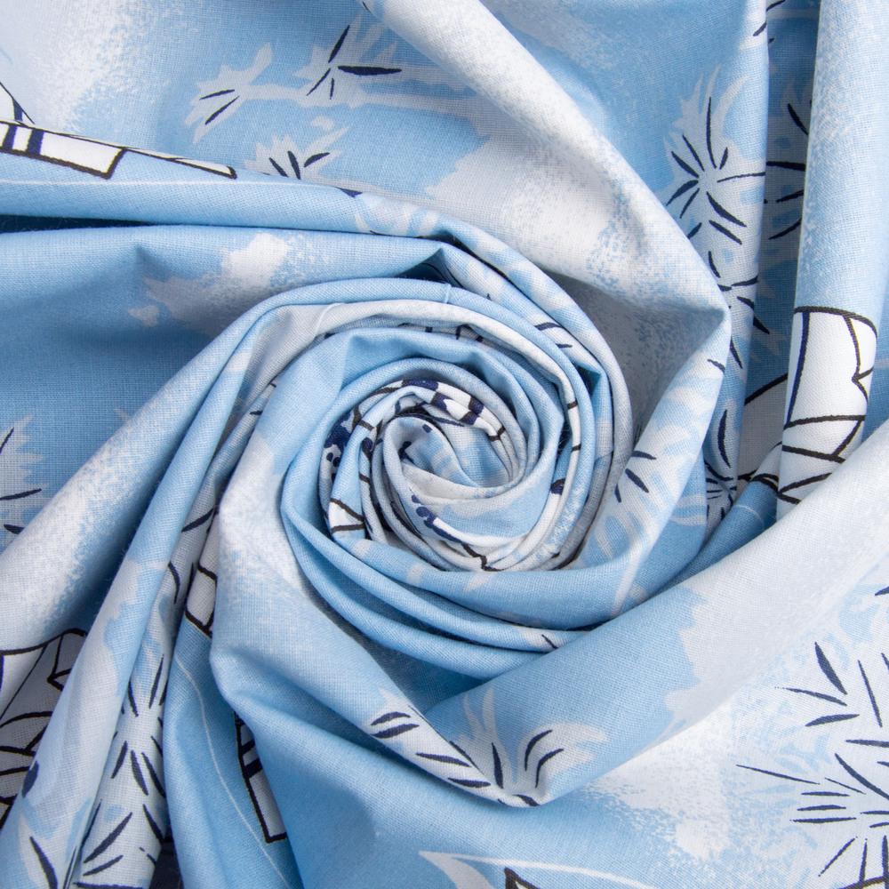 Ткань бязь ранфорс для постельного белья 24819 v-10 Парусник 2,4 м Голубой (25021)