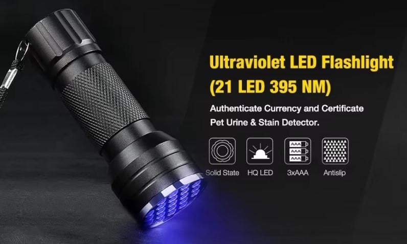 Ультрафиолетовый фонарь 21 LED 365-400 НМ - фото 5 Ультрафиолетовый фонарь 21 LED 365-400 НМ - фото 5