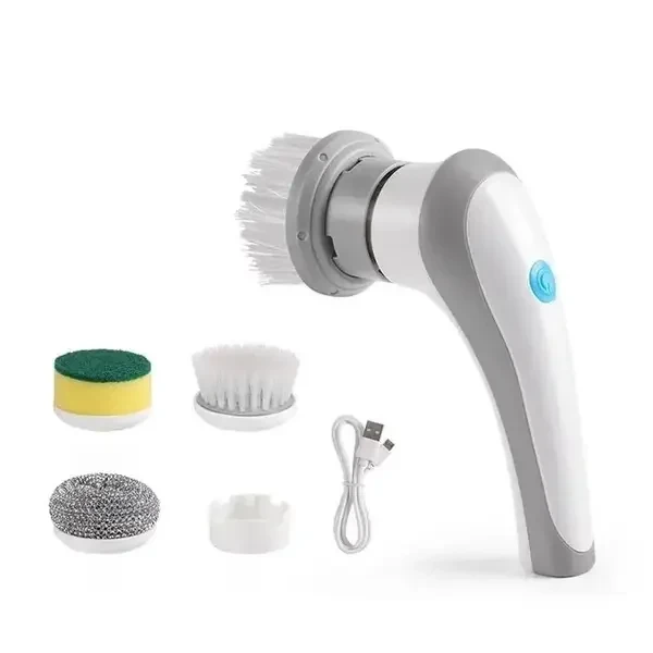 Щітка для миття посуду акумуляторна Electric cleaning brush з насадками Білий - фото 2