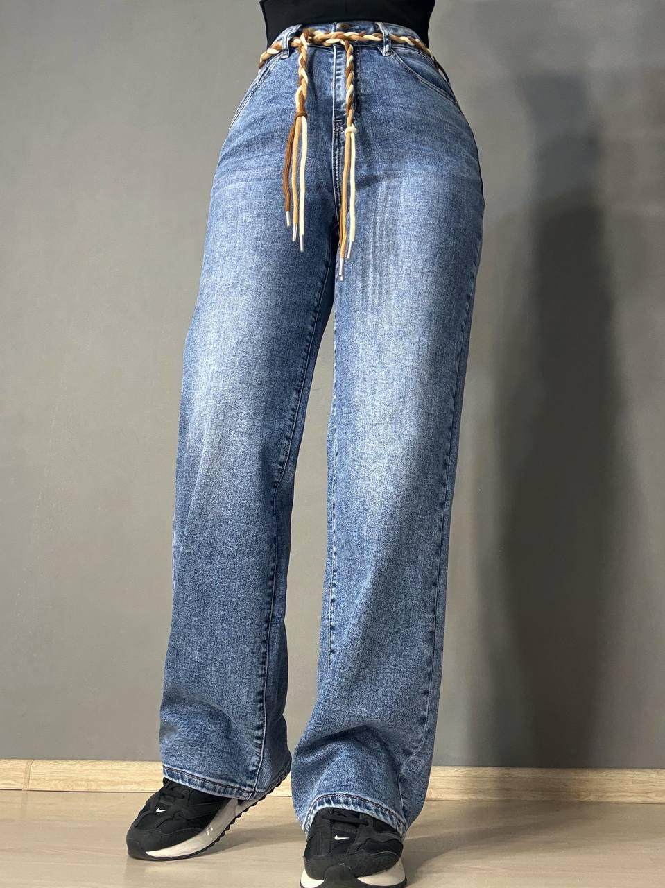 Джинсы женские DKNSEL 2817 палаццо стрейчевые с плетеным поясом р. 27 Голубой (6315)