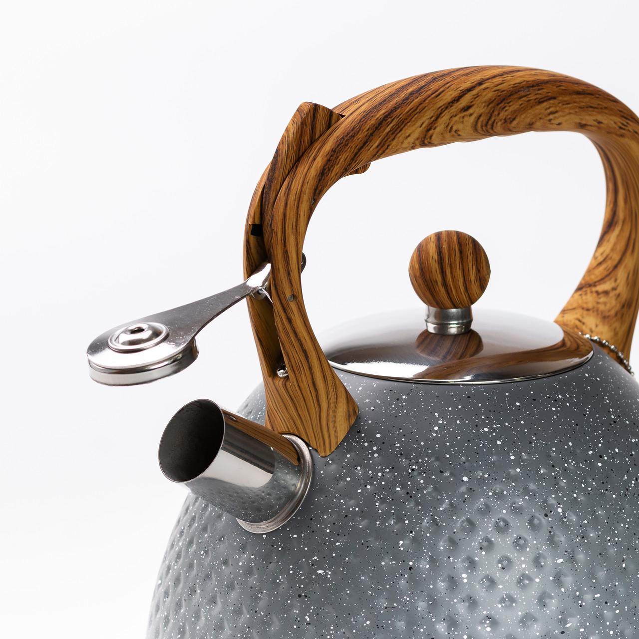 Чайник із свистком із потрійним дном 3 л Сірий - фото 3 Чайник із свистком із потрійним дном 3 л Сірий - фото 3