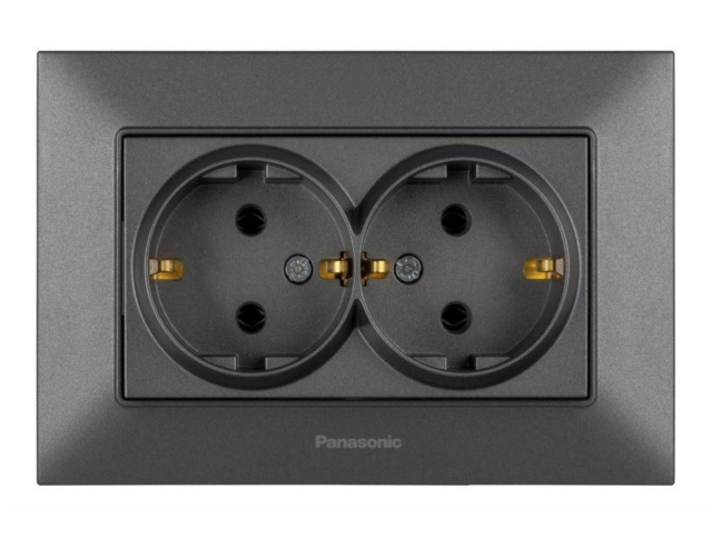Розетка двойная Panasonic Arkedia Slim Серый (25598676)