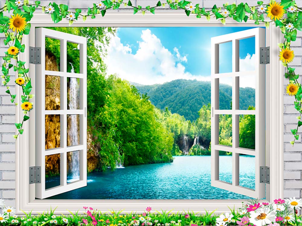 Фотообои WS Wallpaper Окно с видом на озеро 150x100 см (1160320202195)