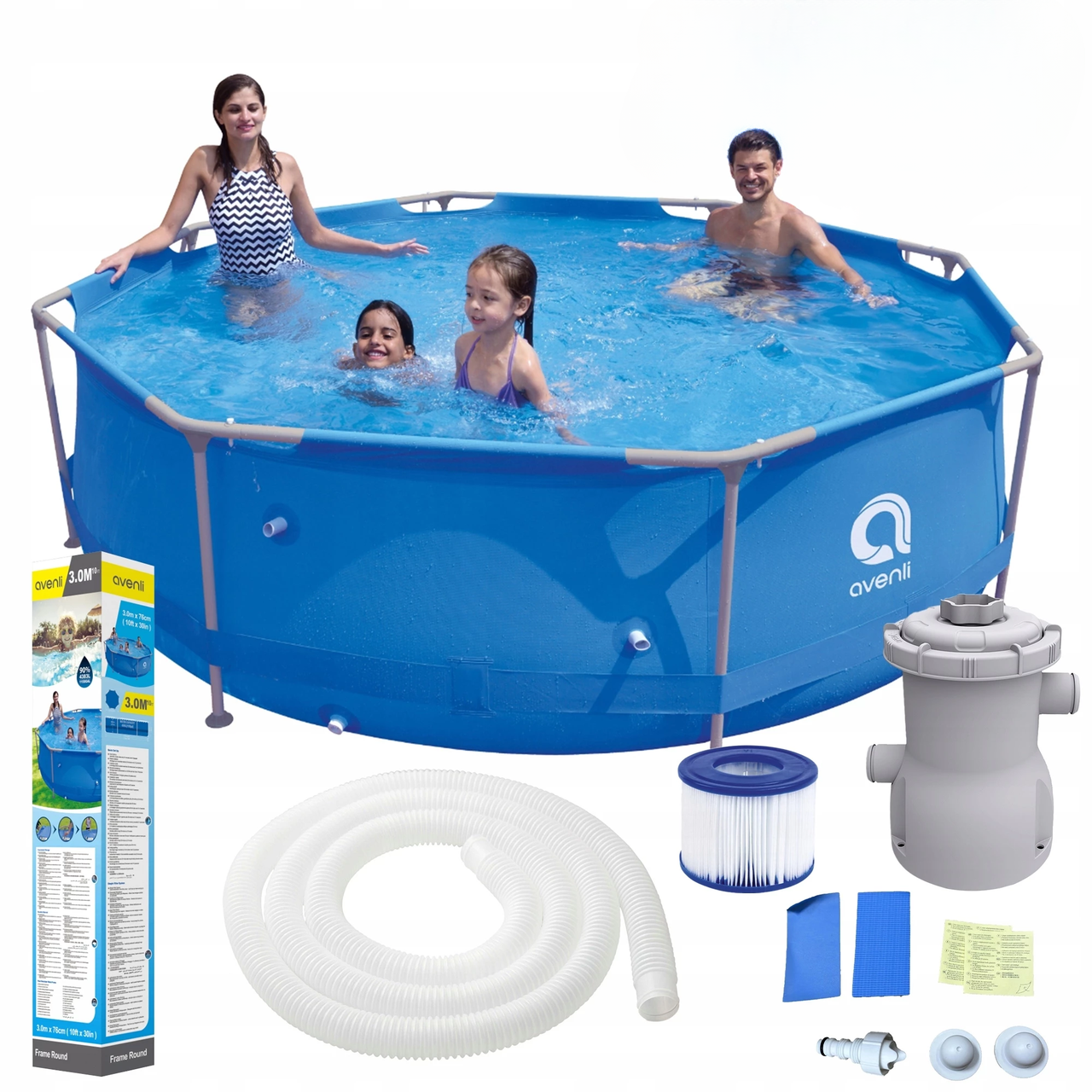 Бассейн каркасный круглый Avenli для взрослых и детей для дома и сада с фильтром 4383 л 305x76 см. Синий (177987) - фото 5
