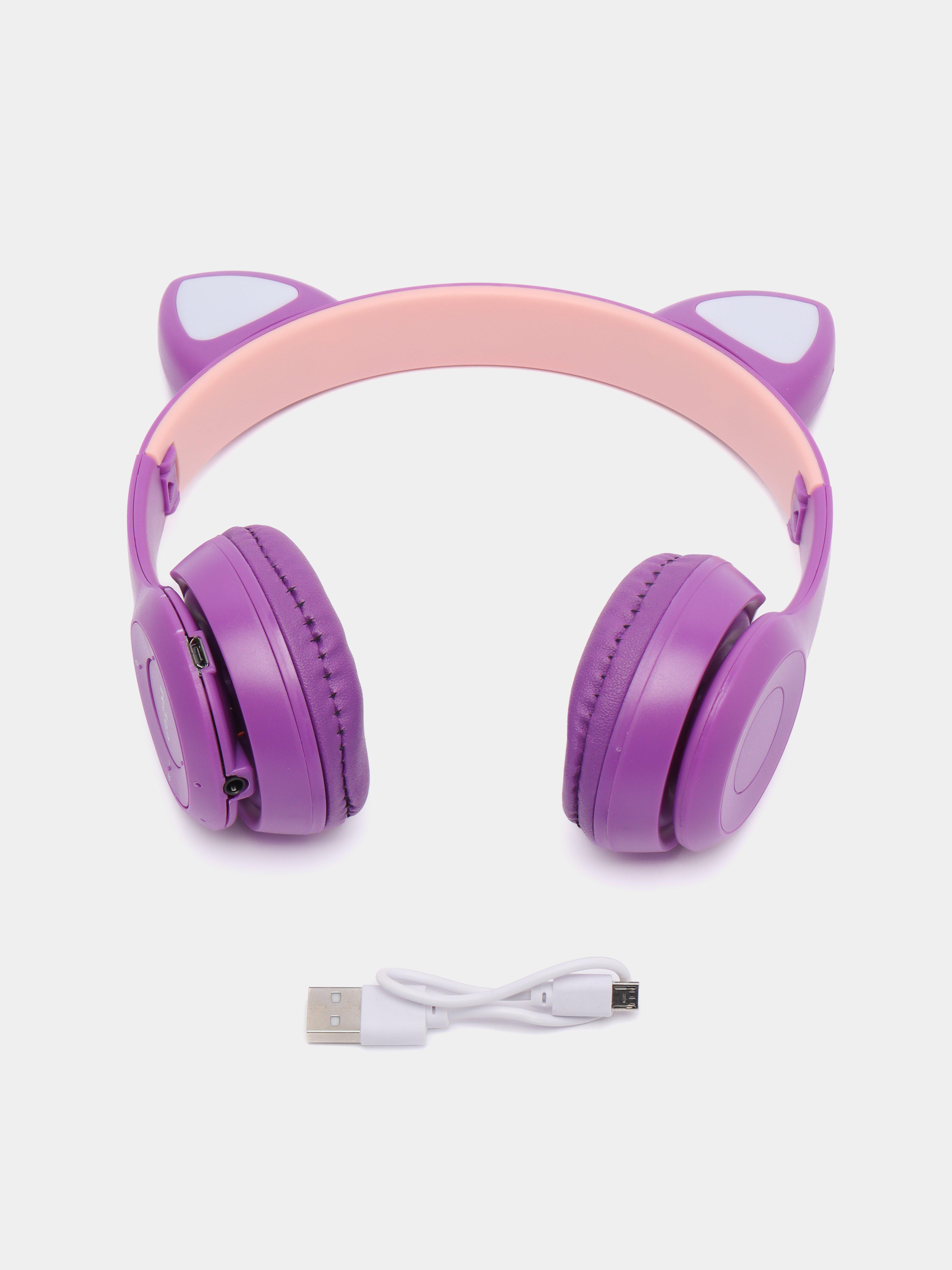 Наушники беспроводные Cat Ear P47M с кошачьими светящимися ушками Purple