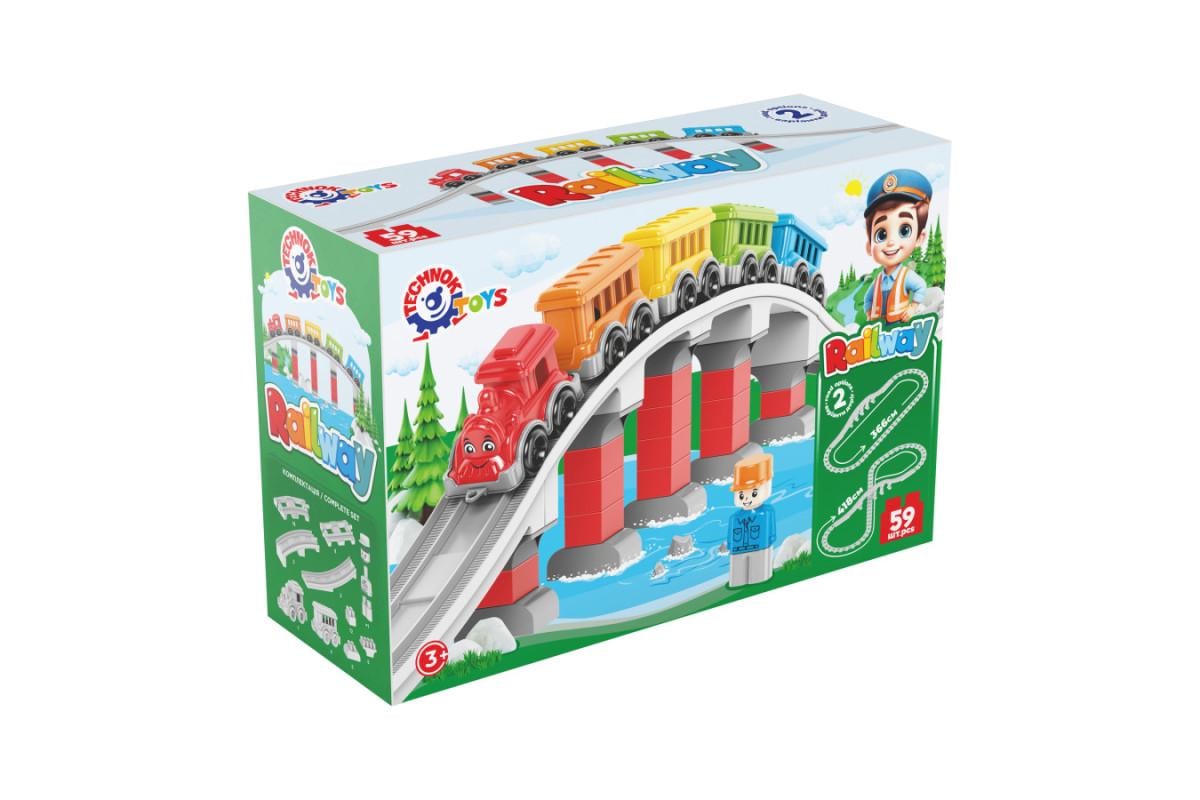Конструктор детский ТехноК Железная дорога из пластика на 59 деталей Разноцветный (150-98-TH1300)