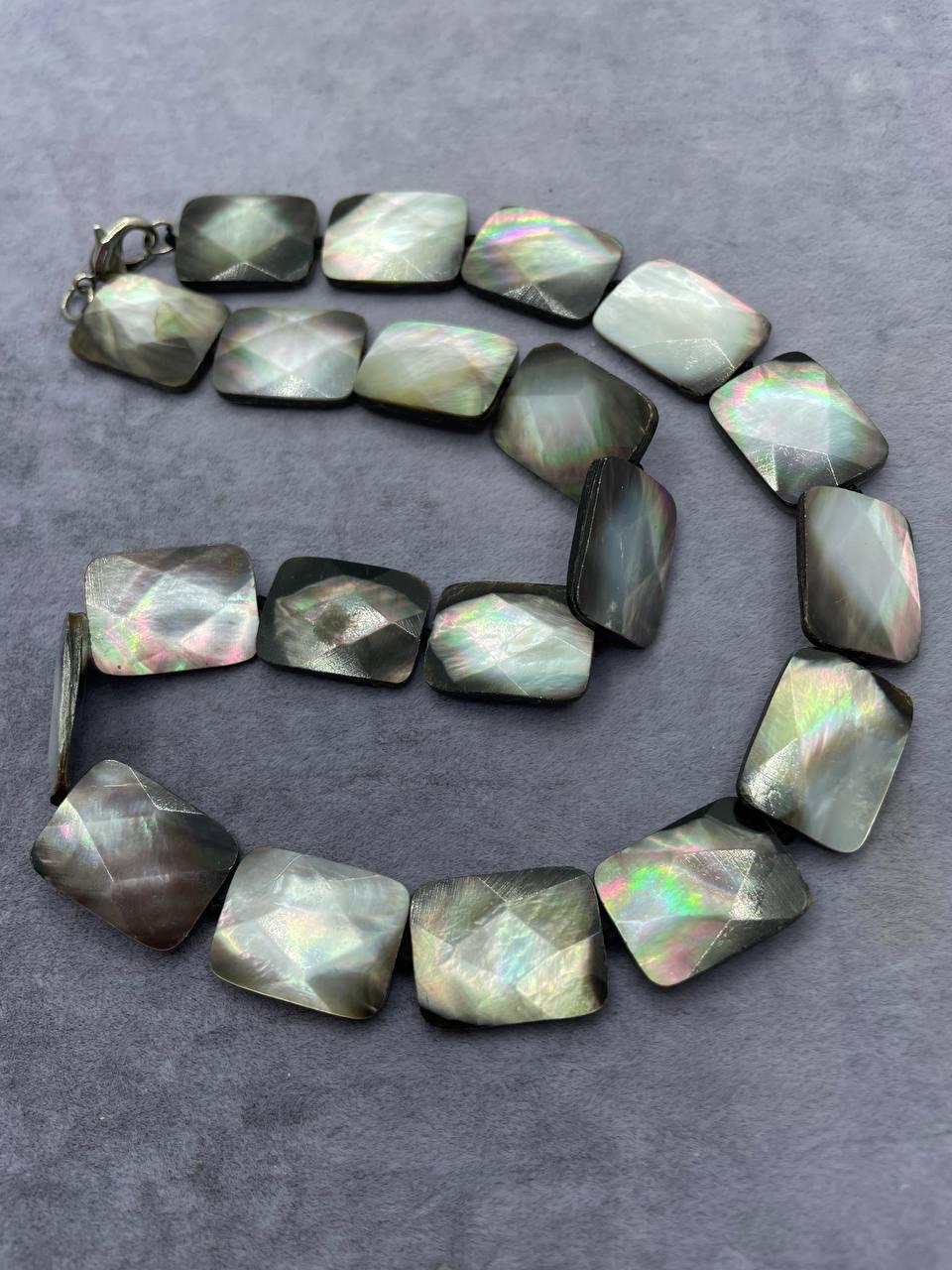 Бусы перламутр 45 см 20x15 мм Серый (1354)