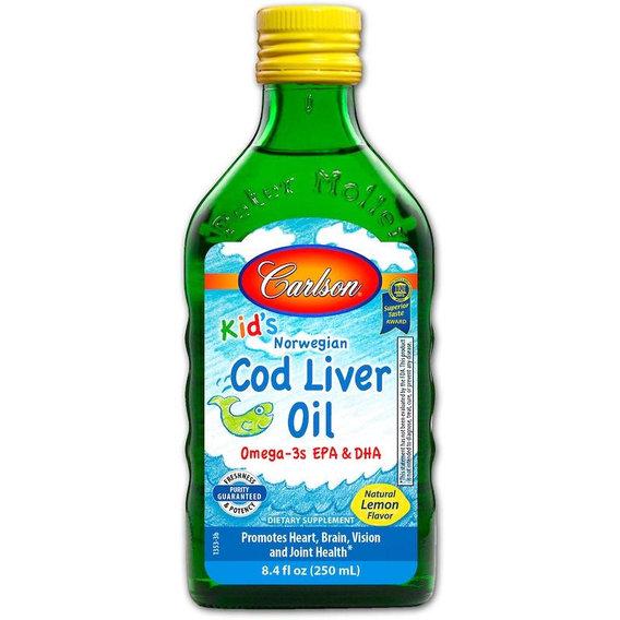 Жир із печінки тріски Carlson Labs Norwegian Cod Liver Oil for Kids 8,4 ун. 250 мл Lemon