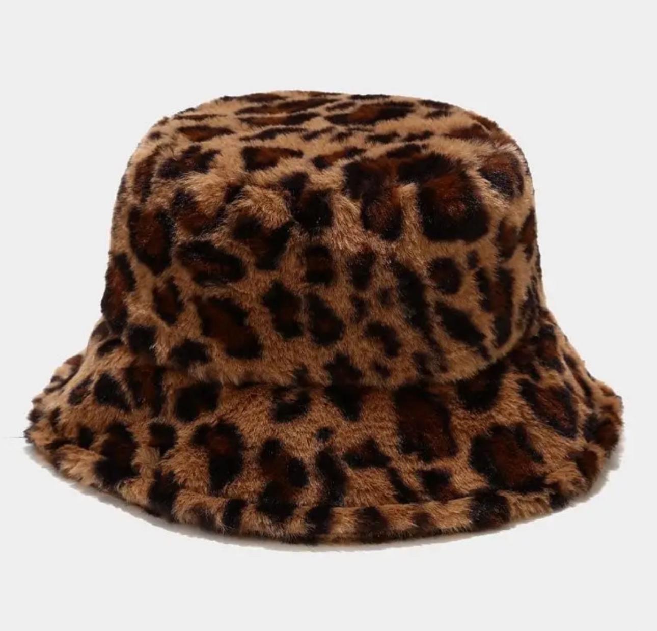 Панама меховая с принтом Леопардовым Коричневая (014921)