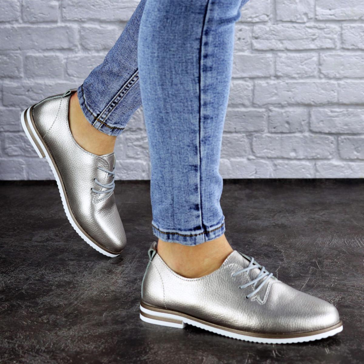 Туфли женские кожанные Fashion р. 37 23,5 см Серебристый (1927)