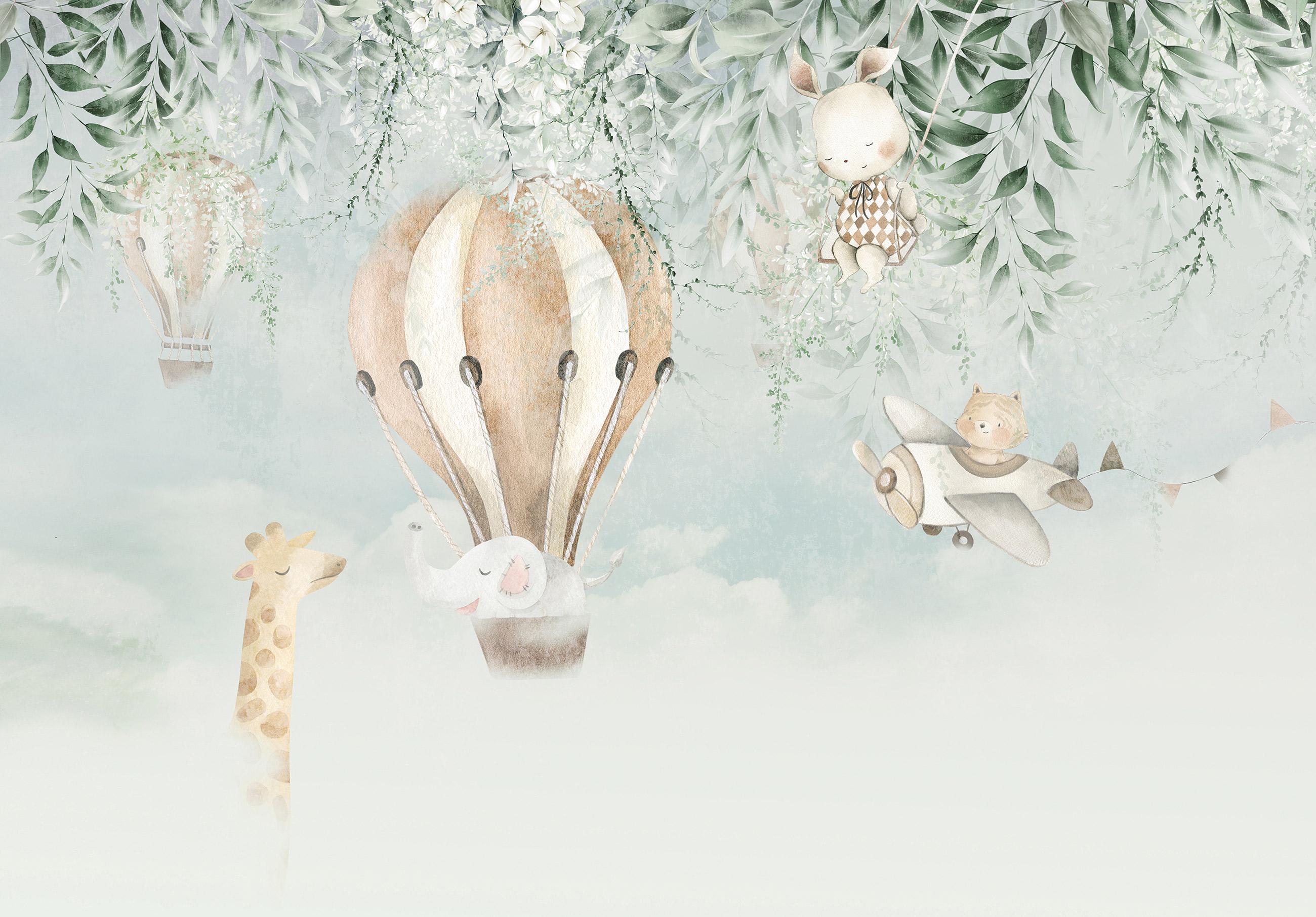 Фотошпалери Тварини в русі на повітряній кулі літак для дитячої кімнати з клеєм 416х254 см (15199VEXXXL) - фото 2 Фотошпалери Тварини в русі на повітряній кулі літак для дитячої кімнати з клеєм 416х254 см (15199VEXXXL) - фото 2