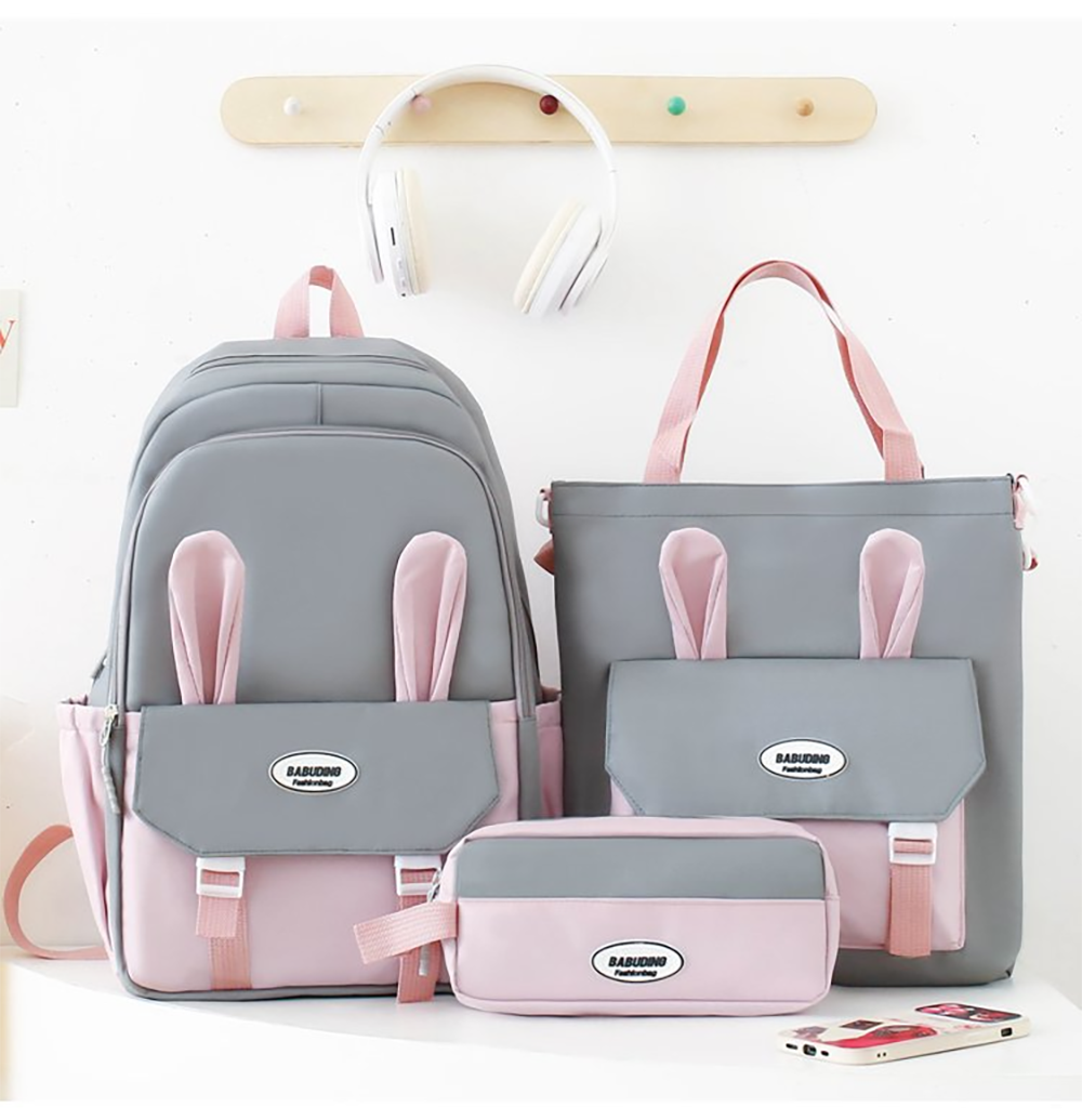 Школьный рюкзак для девочки Ушки 3в1 5-11 класс Серо-Розовый (27668039)