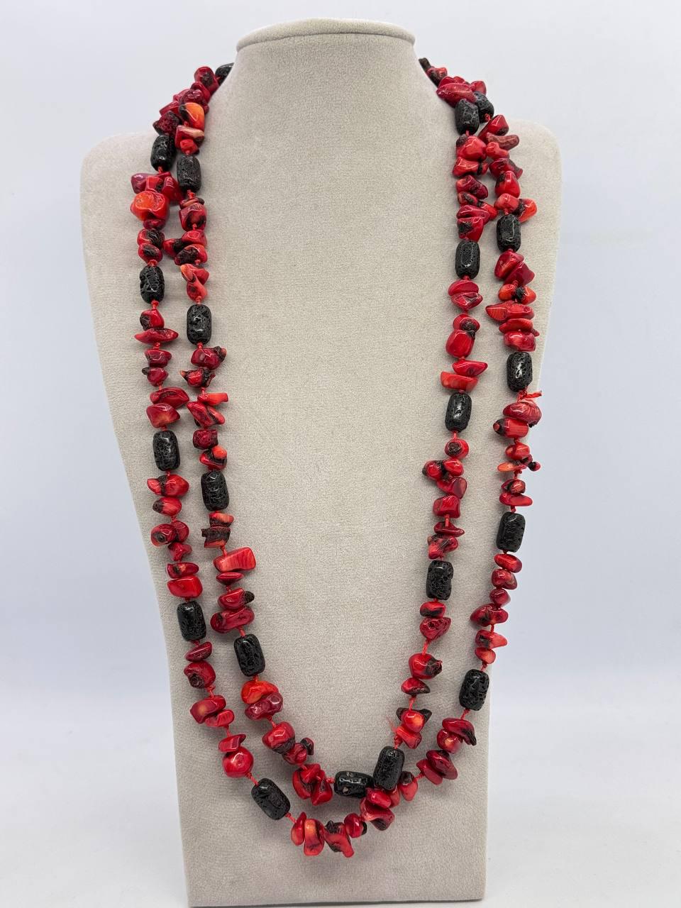 Бусы коралл лава 128 см Комбинированный (12201)