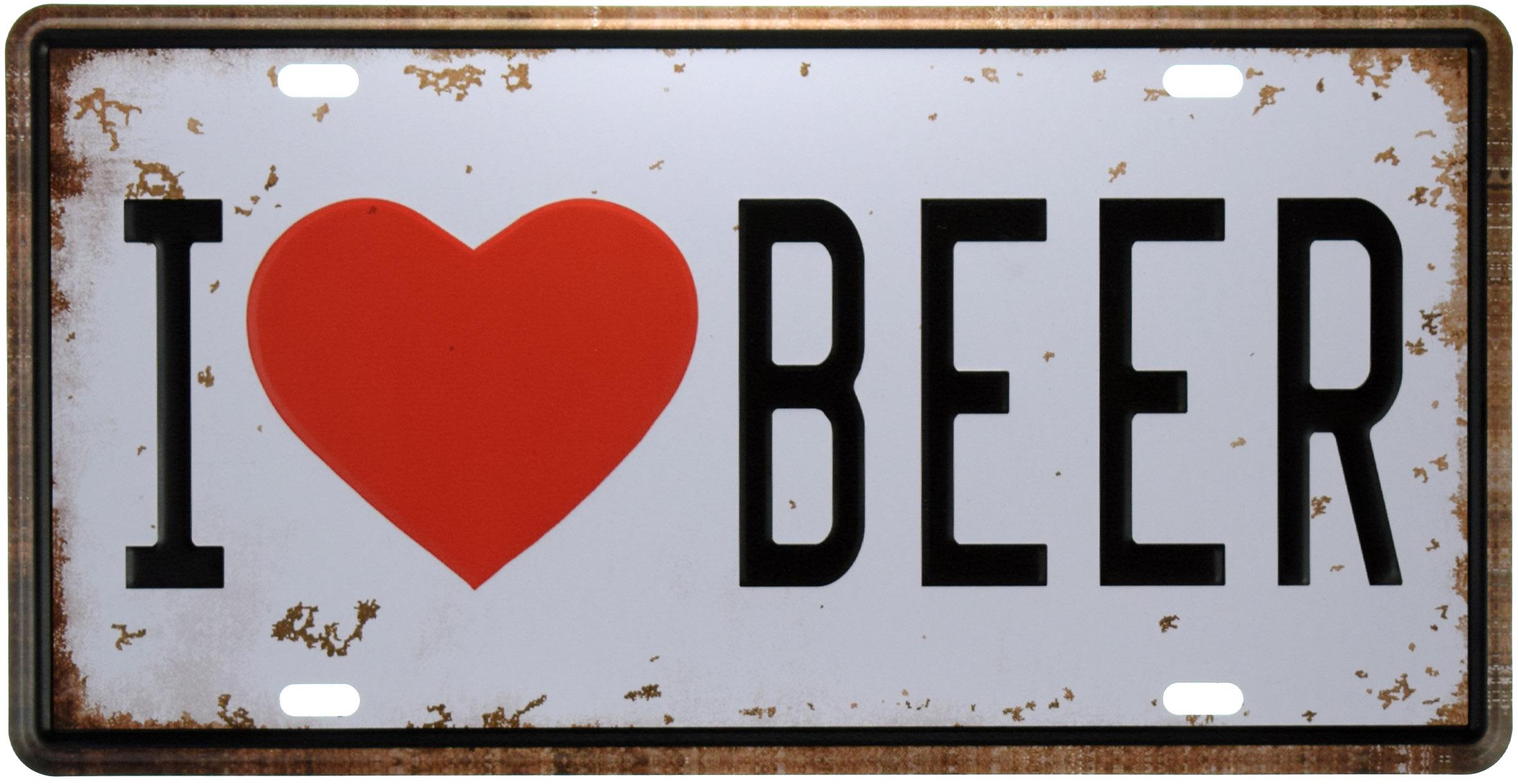 Табличка металлическая Я Люблю Пиво/I Love Beer 15x30 см