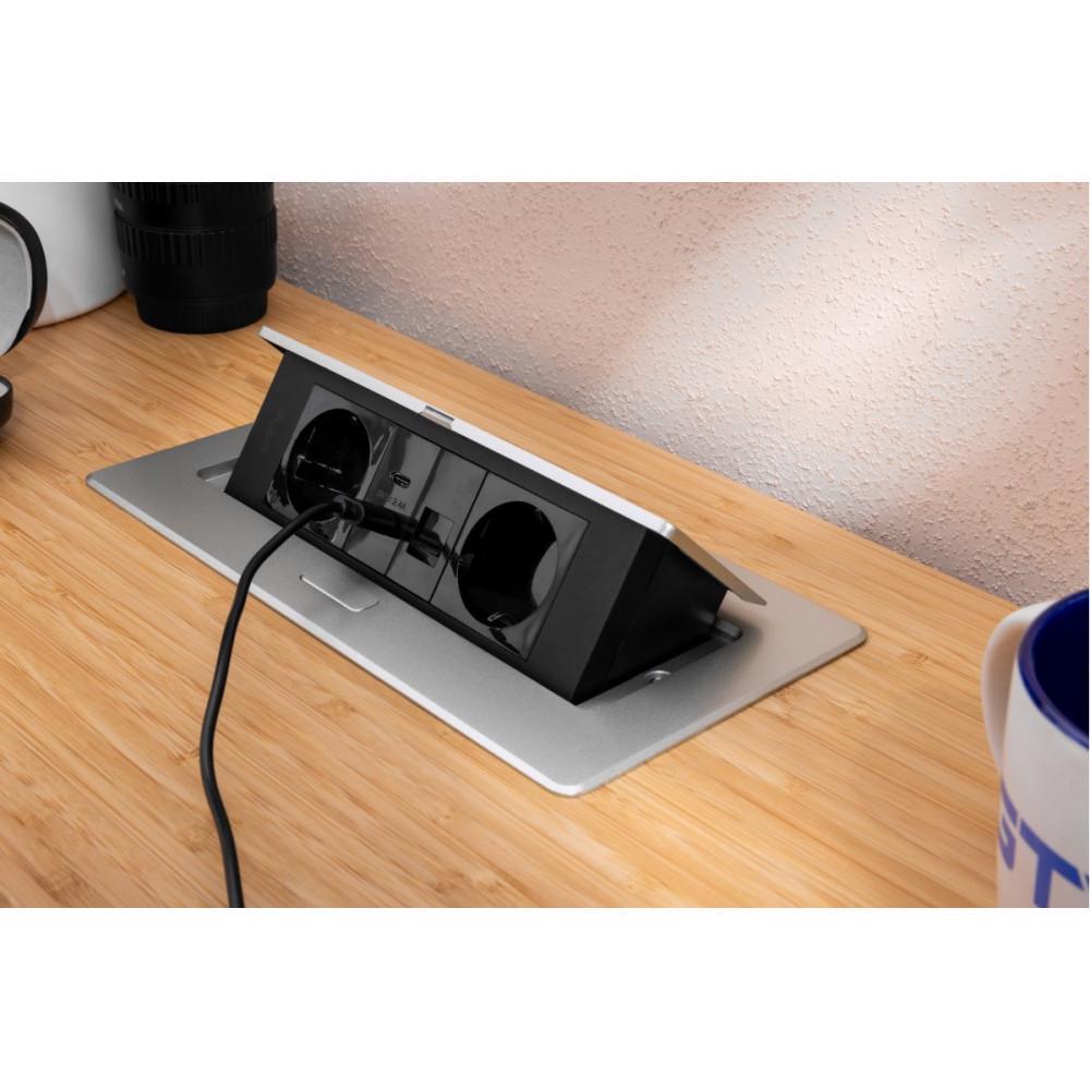 Розетка меблева в стільницю врізна GTV 2хShuko USB-A/C без кабелю Білий (28688658) - фото 3