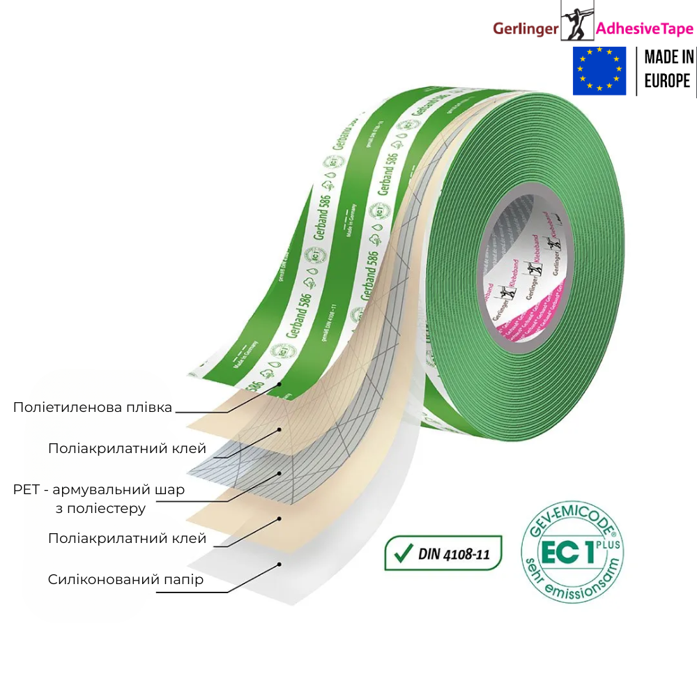 Лента клейкая пароизоляционная Gerband 586 60 мм x 25 м Зеленый (391027) - фото 3