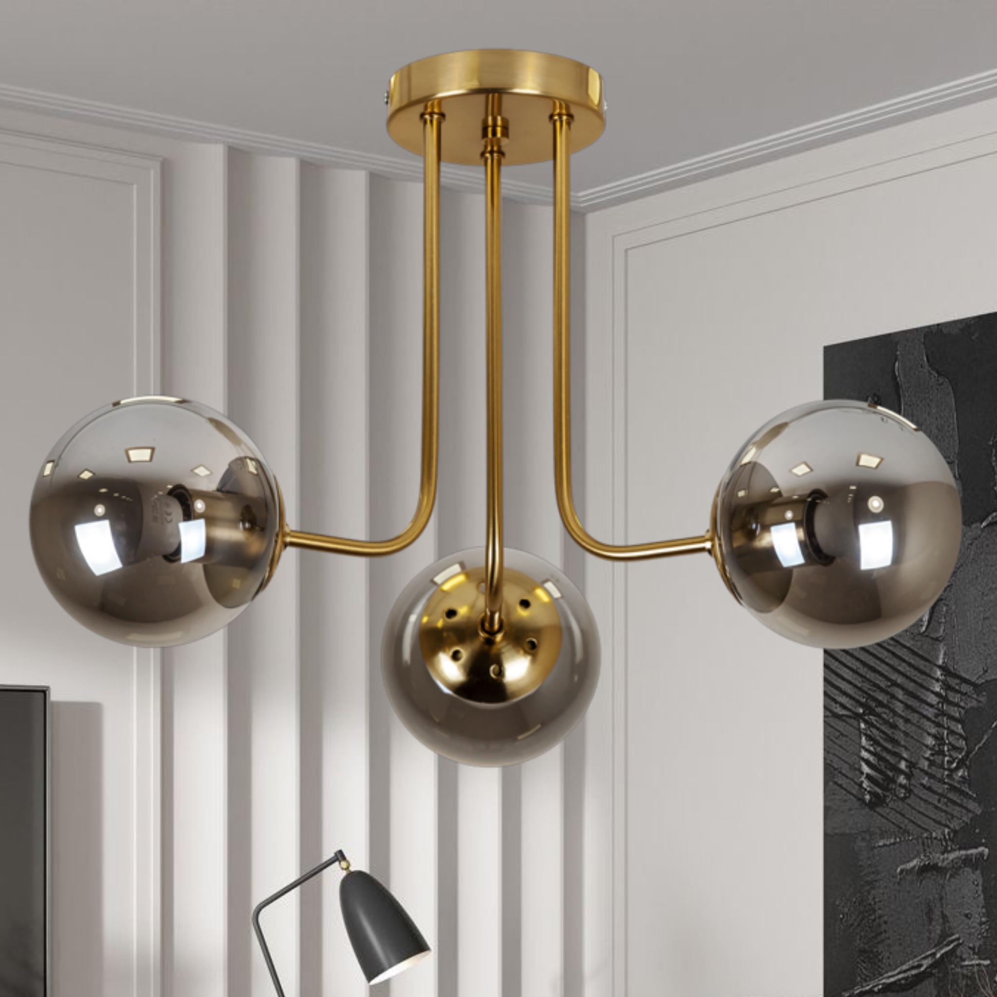 Люстра стельова Triple Glow із 3 плафонами-кульами Бронзовий/Графітовий (52-9908-3 BRZ+BK) - фото 4 Люстра стельова Triple Glow із 3 плафонами-кульами Бронзовий/Графітовий (52-9908-3 BRZ+BK) - фото 4