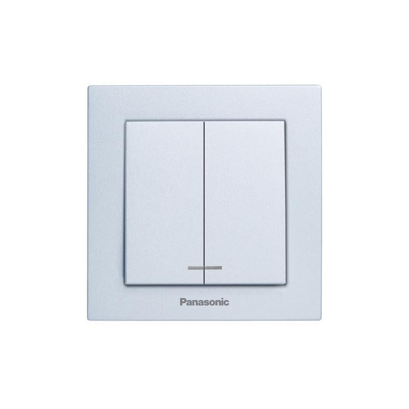 Вимикач двоклавішний Panasonic Karre Plus 55 з підсвічуванням та рамкою ABS Срібний (WDTC90102SL-UA1) Вимикач двоклавішний Panasonic Karre Plus 55 з підсвічуванням та рамкою ABS Срібний (WDTC90102SL-UA1)