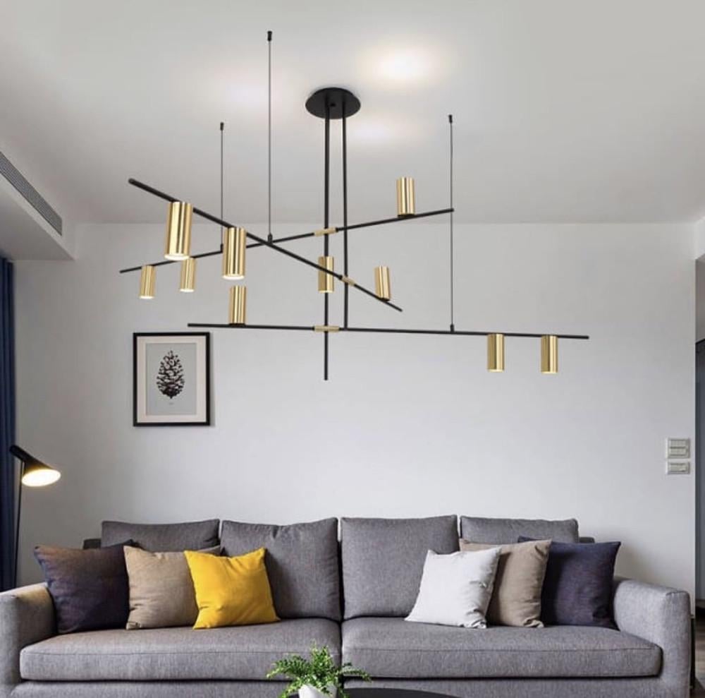 Люстра линейная подвесная на 9 плафонов-спотов Черный (MD8021/9 BK+GD)