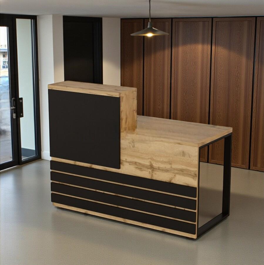 Стойка администратора Tobi Sho Ресепшн/5 правосторонняя для офиса 1400х636х1090 мм Дуб аппалачи/Черный