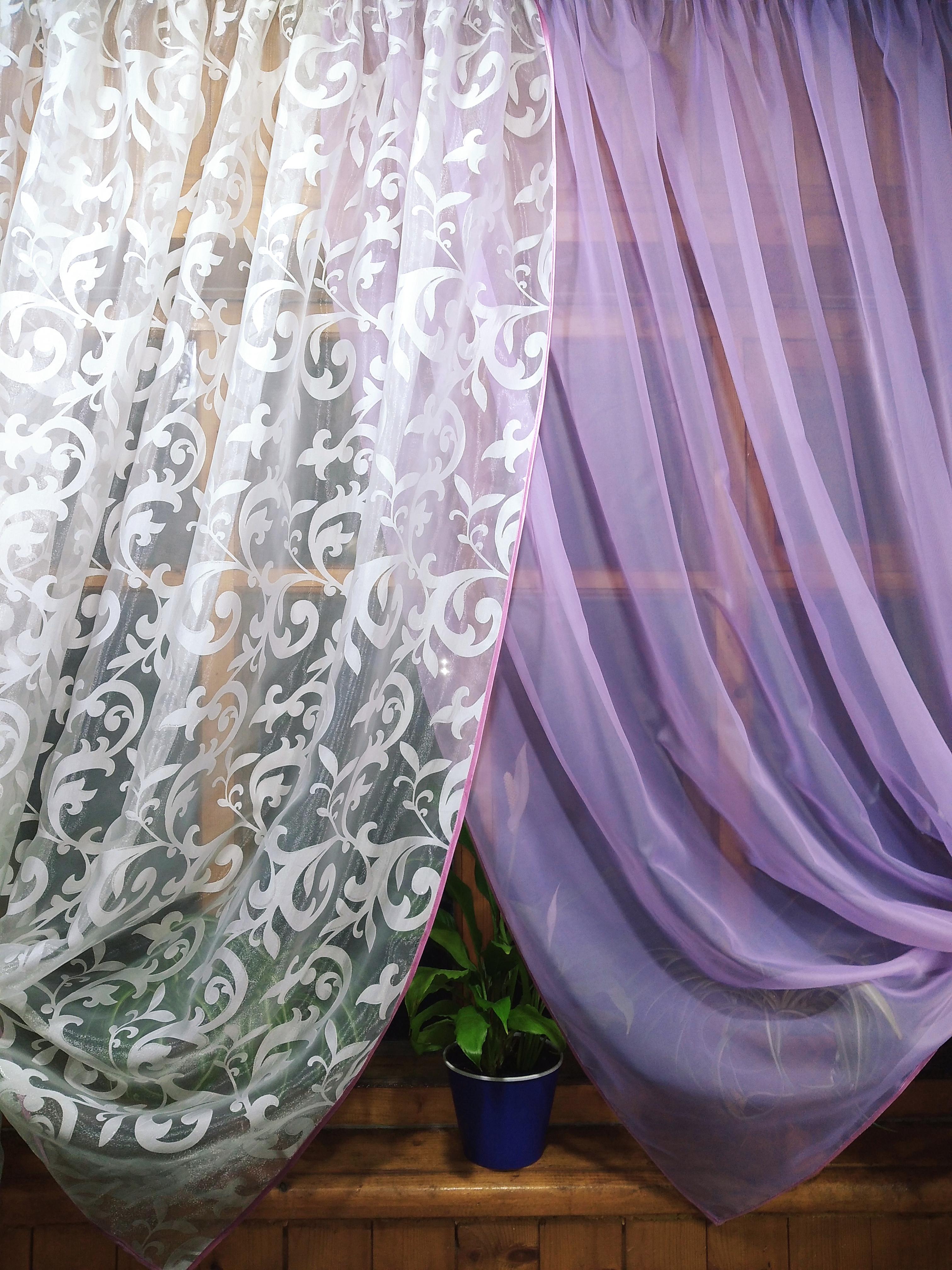Занавеска кухонная короткая Вероника вензель Сиреневый/Айвори - фото 4