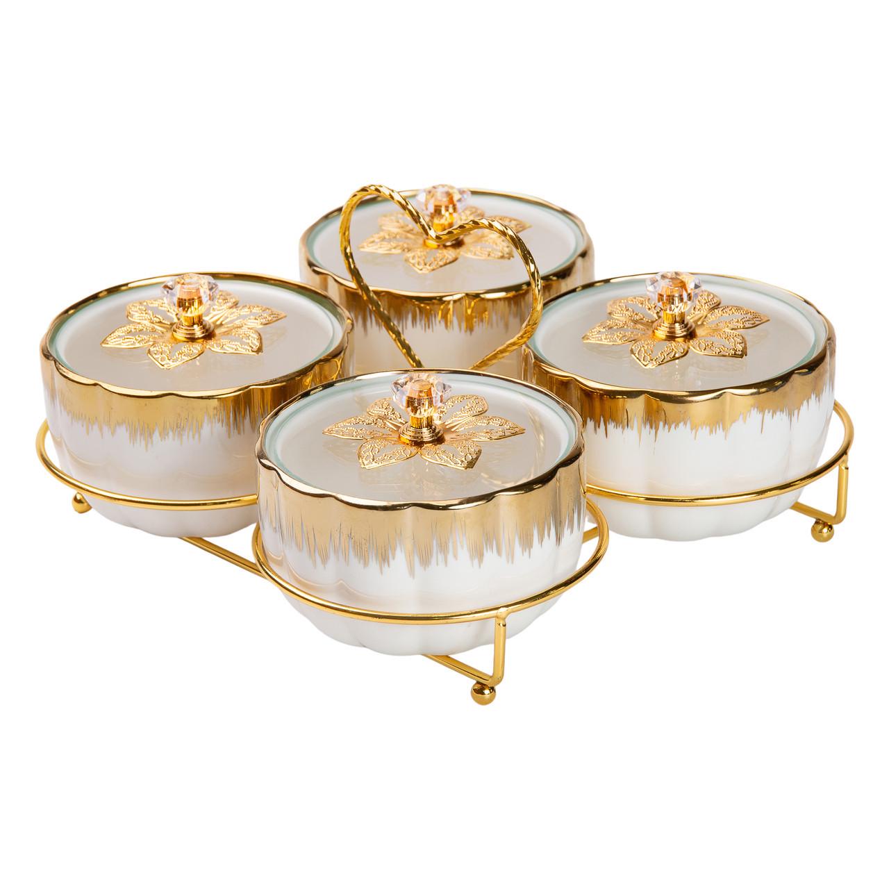 Менажница керамическая на металической подставке на 4 секции - фото 2