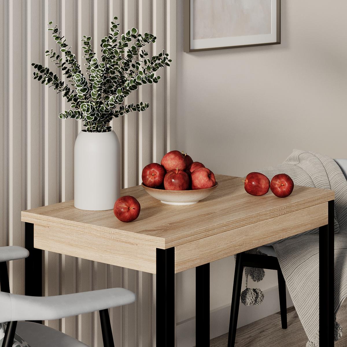 Обеденный стол-трансформер Lunch 900x765x600 мм Дуб Сонома/Черные ножки (GATB19130000030) - фото 4 Обеденный стол-трансформер Lunch 900x765x600 мм Дуб Сонома/Черные ножки (GATB19130000030) - фото 4